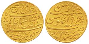 Murshidabad Mint, Gold Mohur, 12.34g, in the name of Shah Alam II, AH 1202/19, oblique mil