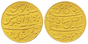 Murshidabad Mint, Gold Mohur, 12.31g, in the name of Shah Alam II, AH 1202/19, oblique mil