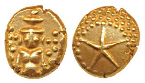 Star Gold Pagoda, 3.37g, obv. single Swami (Balaji-Tirupati) standing, facing front; rev. 