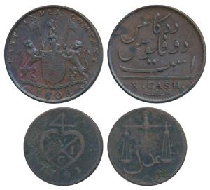Assorted Lots, Bombay Presidency, Copper ½ Pice / 2 Reas, 1791, obv. bale mark, rev. scale