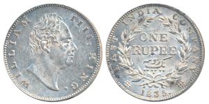 William IV, Silver Rupee, Calcutta Mint, 1835, F incused, A / II / 19 Berries, Bud leaves.