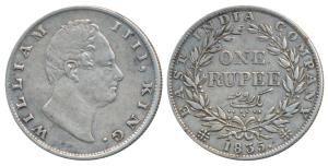 William IV, Silver Rupee, 1835, Calcutta Mint, Dug out F incuse, A / III, Bud leaves, 19 B