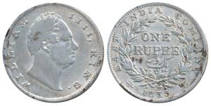 William IV, Silver Rupee, 1835, Calcutta Mint, RS incuse, B / II, Bud leaves, 20 Berries, 