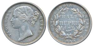 Victoria Queen, Silver ½ Rupee, 1840, divided legend, Calcutta / Bombay Mint, WW incuse, 2