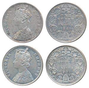 Victoria Empress, Silver Rupee, 1883, Bombay Mint, A3 / I / dot, (Prid 162); 1901, Bombay 
