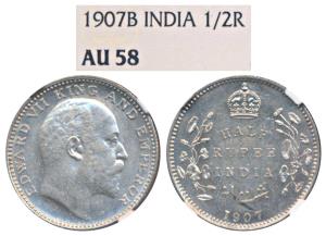 Edward VII, Silver ½ Rupee, 1907, Bombay Mint, B incuse and dot, (Prid 316) (Prid 311). Gr