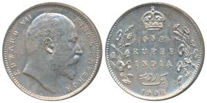 Edward VII, Silver Rupee, 1908, Calcutta Mint (Prid 194). Extremely Fine.