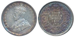 George V, Silver 2 Annas, 1911, Calcutta Mint (Prid 564). Very Fine+.
