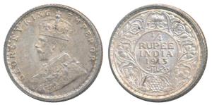 George V, Silver ¼ Rupee, 1913, Calcutta Mint, 1913, (Prid 442). Uncirculated.