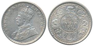 George V, Silver Rupee, 1911, Calcutta Mint (Prid 207). About Uncirculated.