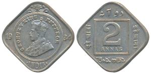 George V, Cupro-Nickel 2 Annas, 1934, Calcutta Mint, (Prid 892). Very Fine+.