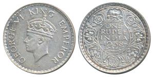 George VI, Silver Rupee, 1938, Bombay Mint, A / I / without dot (Prid 233). About Uncircul
