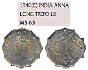 George VI, Cupro-Nickel Anna, 1940, Calcutta Mint, Long Trefoils (Prid 961). Graded by NCG