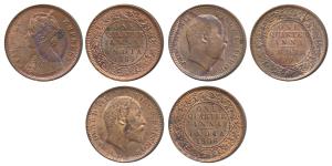Victoria Empress, Copper ¼ Anna, 1889, Calcutta Mint (Prid 622); Edward VII, Copper, ¼ Ann