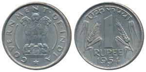 Cupro -Nickel Rupee, 1954, Bombay Mint (KM 7.2). Uncirculated.