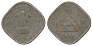 Anna Series, Cupro Nickel 2 Annas, 1955, Bombay Mint (KM 4.2). Very Fine+, Rare.