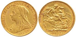 Australia, Victoria, Gold Sovereign, 8g, 1901, veiled head, ‘M’ mint mark for Melbourne Mi