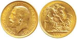 Australia, George V, Gold Sovereign, 8g, 1916, ‘P’ mint mark for Perth Mint (KM 29). Extre
