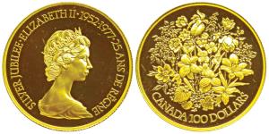 Canada, Elizabeth II, Gold $100, 16.9g, 1977, 25th Anniversary of the Coronation of Queen 