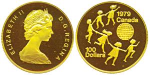 Canada, Elizabeth II, Gold $100, 16.97g, 1979, rev. International Year of the child, child