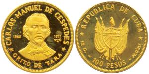 Cuba, Carlos Manuel De Cespedes, Gold 5 Pesos, 12g, 1977 (KM 43). Proof, Rare. Carlos Manu