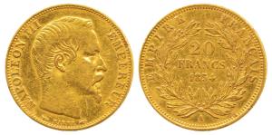 France, Napoleon III, Gold 20 Francs, 6.40g, 1860A, Paris Mint (KM 781.1). Very Fine+.