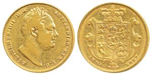 Great Britain, William IV, Gold Sovereign, 8g, shield on rev., 1837 (KM 717). Very Fine, V