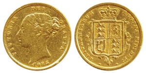 Great Britain, Victoria Queen, Gold ½ Sovereign, 4g, 1885, Young head, rev. Shield (KM 735