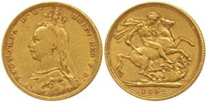 Great Britain, Victoria, Gold Sovereign, 8g, 1892, Jubilee head, rev. St. George slaying a