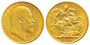 Great Britain, Edward VII, Gold Sovereign, 8g, 1910, rev. St. George slaying a dragon (KM 