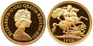 Great Britain, Queen Elizabeth, Gold Sovereign, 8g, 1979, rev. St. George slaying a dragon