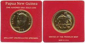 Papua New Guinea, Gold 100 Kina, 9.57g, Independence in 1975, Bird of Paradise on rev. (KM