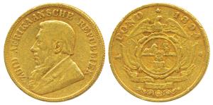 South Africa, Gold Kruger 1 Pond, 7.9g, 1894, rev. Single Shaft wagon (KM 10.2). Very Fine