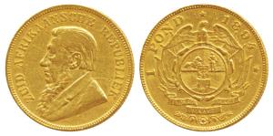 South Africa, Gold Kruger 1 Pond, 8g, 1898, rev. Single shaft wagon (KM 10.2). Very Fine+,