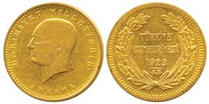 Turkey, Gold 100 Piasters, 7.18g, Ankara, 1923, (KM 102). Extremely Fine.