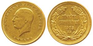 Turkey, Gold 100 Piasters, 7.17g, Ankara, 1923, (KM 102). Extremely Fine.