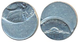 United States of America, Nickel 5 Cents, obv. bust of Jefferson, Error, 50% off centre. U