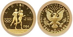United States of America, Gold $10, 16.71g, 23rd Olympics in Los Angeles, 1984, “W” mint m