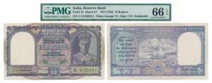 George VI, Rupees 10, 2nd issue, 1944, signed C. D. Deshmukh, prefix C (J&R 4.6.1). Graded
