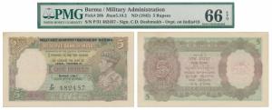 Burma, George VI, Rupees 5, 1945, signed C. D. Deshmukh, black overprint Military Administ