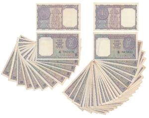 Rupee1 (51 notes), 1957 (8), 1963 (30) and 1965 (13), signed L. K. Jha (38) and S. Bhootli