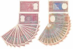 Rupees 2, (89 notes), of different varieties and signatures. Fine+ to Uncirculated. (89)