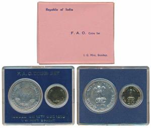 1970 Uncirculated Set, Food For All, set of 2, 20 Paise and Rupees 10. In immaculate condi