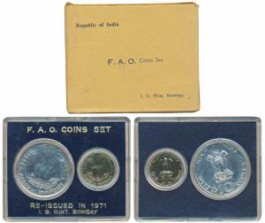 1971 Uncirculated Set, Food For All, set of 2, 20 Paise and Rupees 10. In near immaculate 