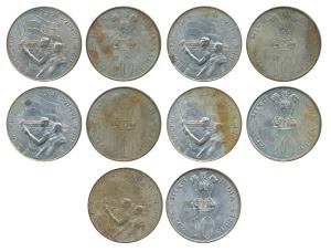 Silver Rupees 10, 1972, 25th Anniversary Indian Independence (KM 187). Extremely Fine to A