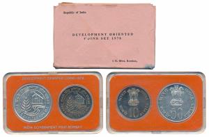 1978 Uncirculated Set, Food and Shelter For All, set of 2, Rupees 10 and 50. In near immac