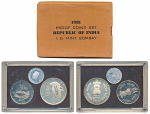 1981 Proof Set, World Food Day, set of 2, Rupees 10 and 100. In immaculate condition, with