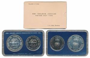 1985 Uncirculated Set, Golden Jubilee of the Reserve Bank of India, set of 2, Rupees 10 an