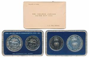 1985 Uncirculated Set, Golden Jubilee of the Reserve Bank of India, set of 2, Rupees 10 an