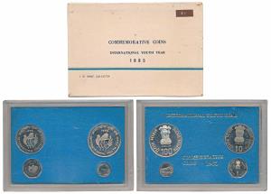 1985 Proof Set, International Youth Year, set of 3, Rupee 1 to 100. In immaculate conditio